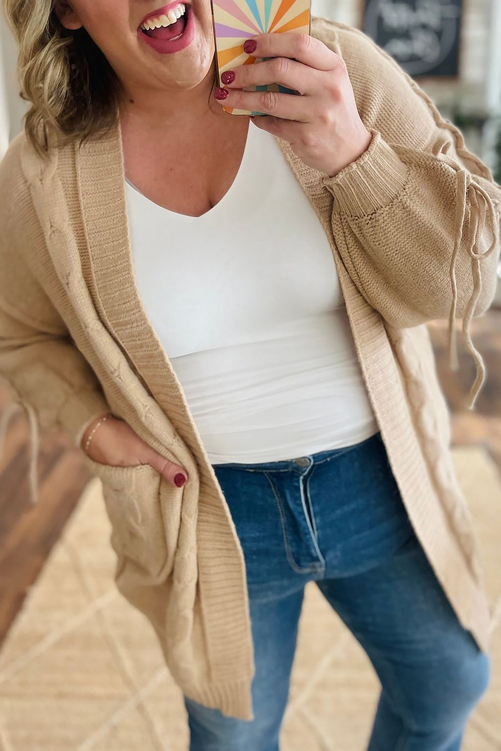 Parchment Cable Knit Plus Size Knit Cardigan