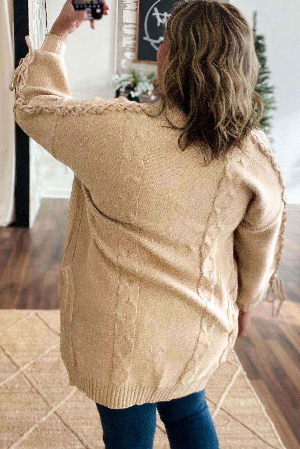 Parchment Cable Knit Plus Size Knit Cardigan