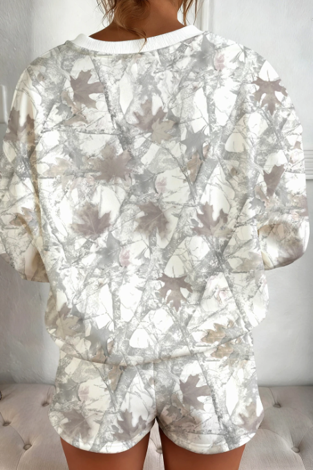 Light Grey Camouflage Print Shorts Set