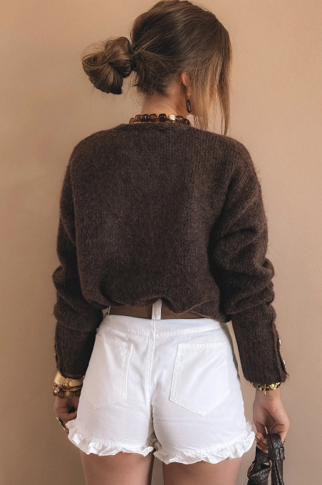 Chicory Coffee V Neck Button Knit Cardigan