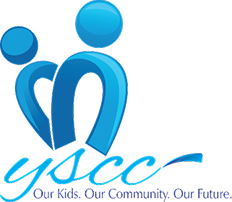 Blue logo of two abstract figures, one smaller. Text reads