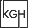 A black and white logo for a company called kgh.