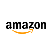 The amazon logo is black and orange and has a smile on it.