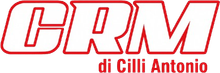 Logo CRM, lettere bianche con contorno rosso, sopra la scritta 