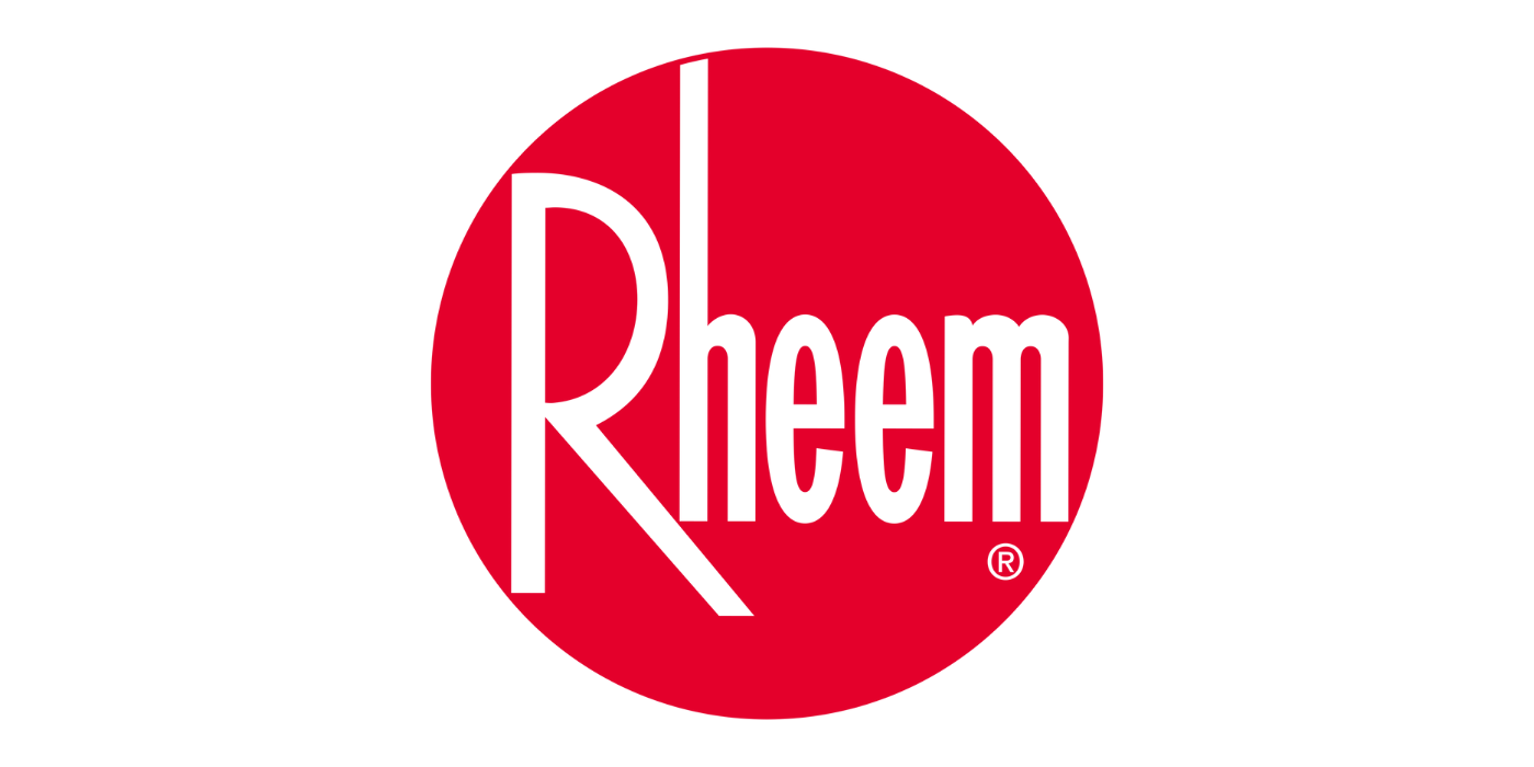 The rheem logo is in a red circle on a white background.