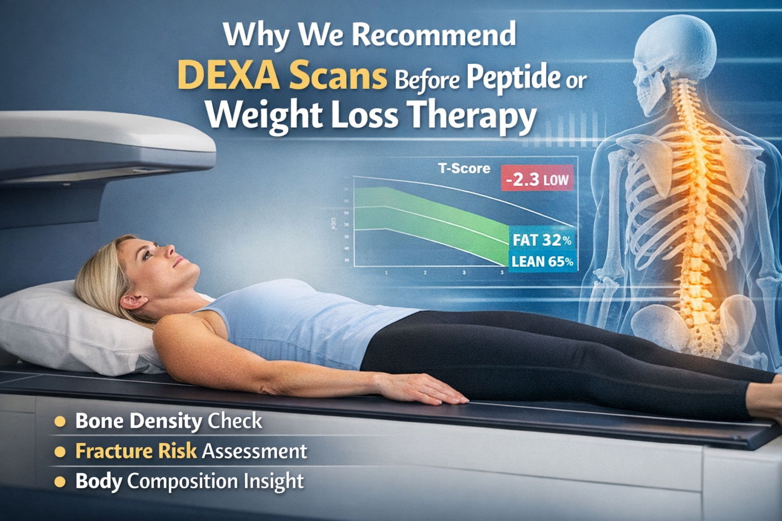 DEXA scan measuring bone density and body composition before weight loss or peptide therapy