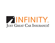 Infinity car insurance logo with orange text and tagline.