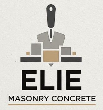 Logo for ELIE Masonry Concrete: A trowel above geometric blocks, black letters.