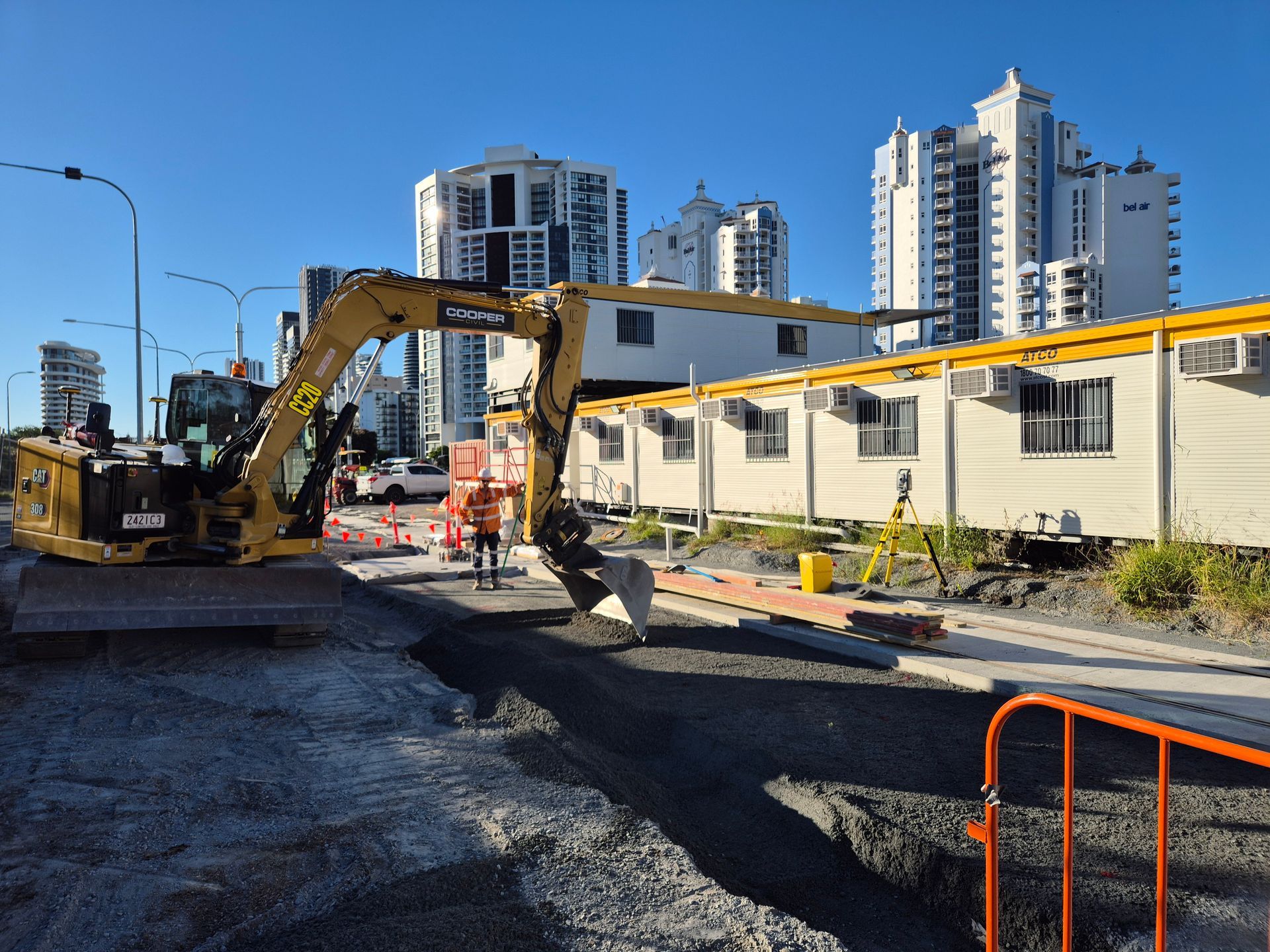 Excavator Digging a Trench on a Construction Site — Next Step Surveying in Noosa, QLD
