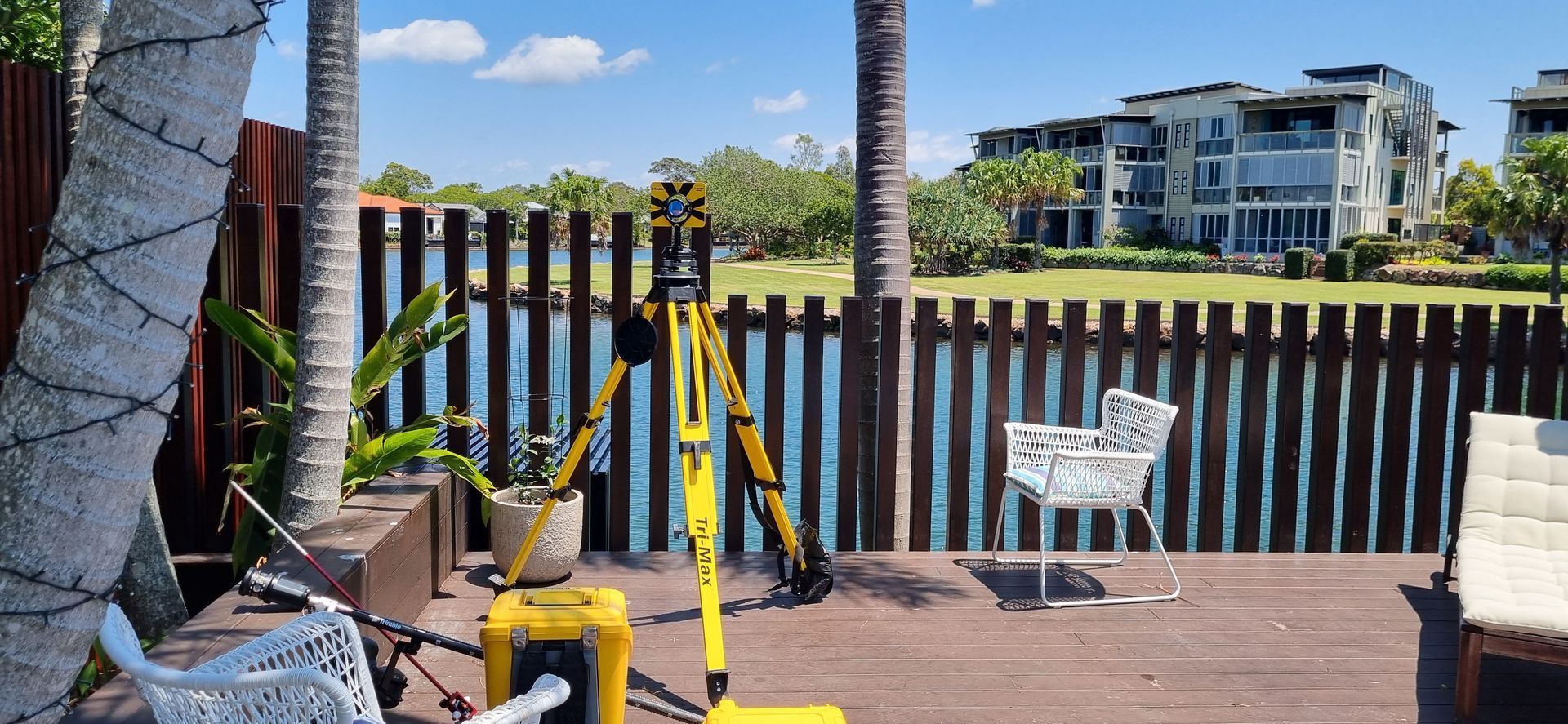 Surveyor's Equipment Set Up on a Deck Overlooking — Next Step Surveying in Dalby, QLD