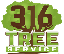 A logo for 316 tree service with a tree in the background.