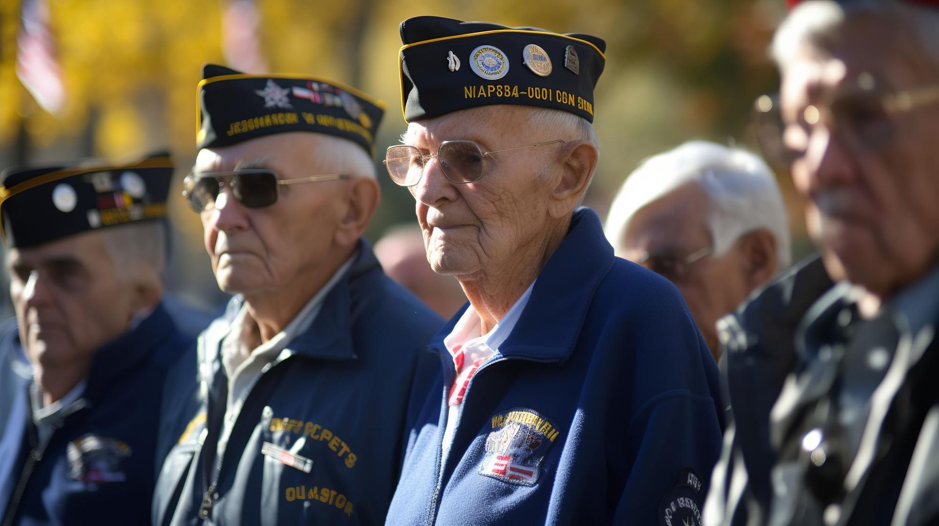 A group of men in military uniforms are standing in a line.