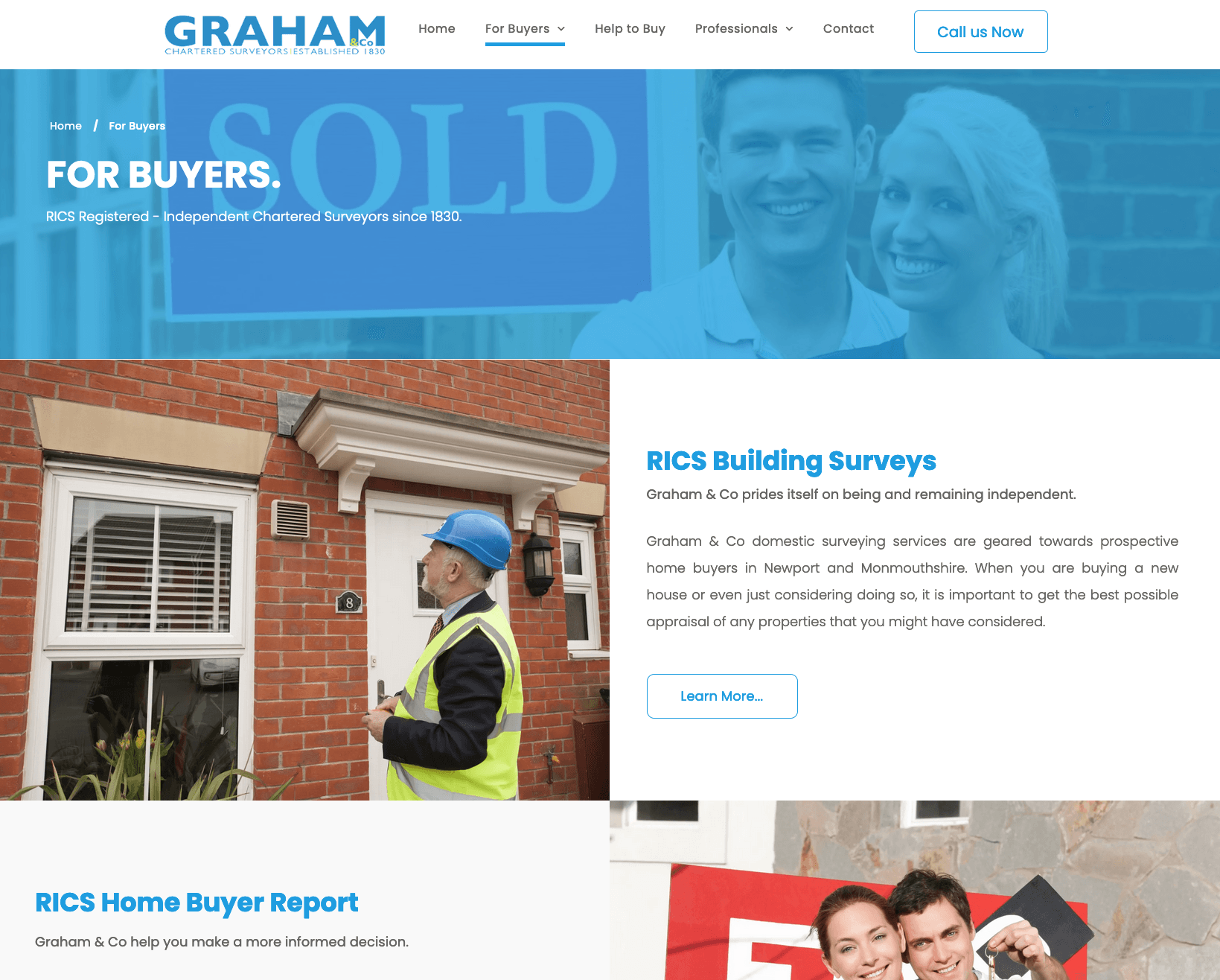A graham & Co website has a picture of a surveyor standing in front of a house