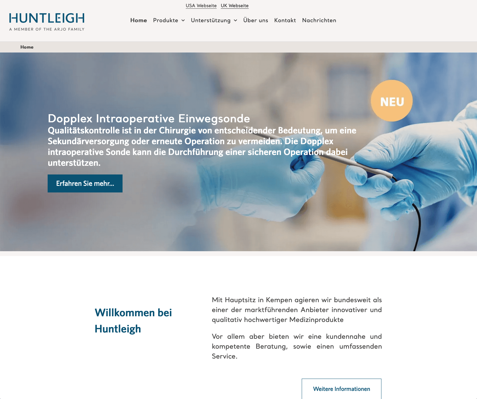 A screenshot of a website called huntleigh