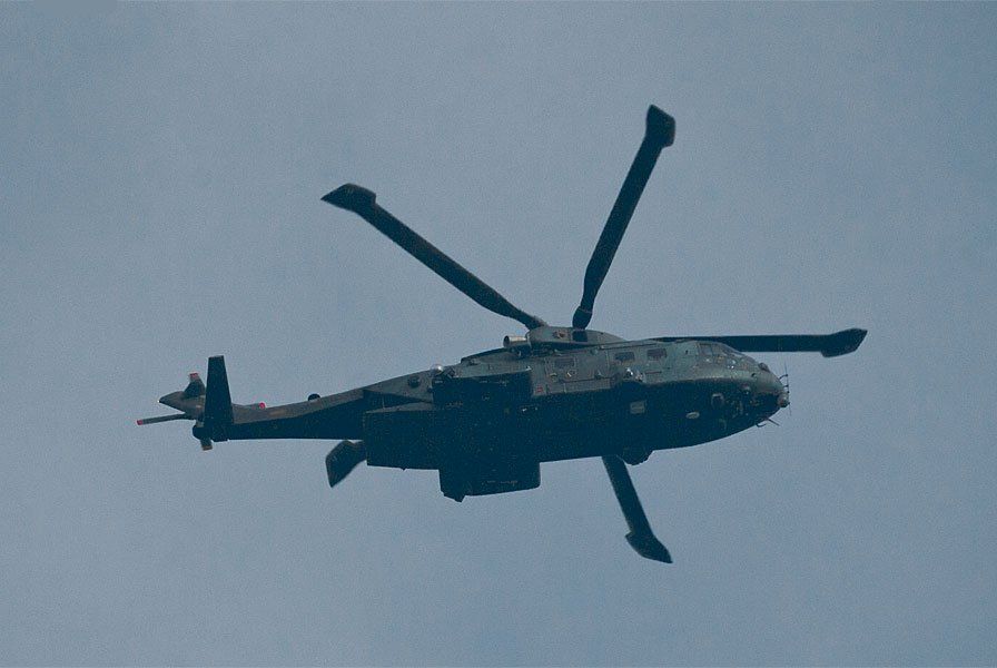 Merlin military helicopter 2,000 ft over the Celtic Manor Resort.