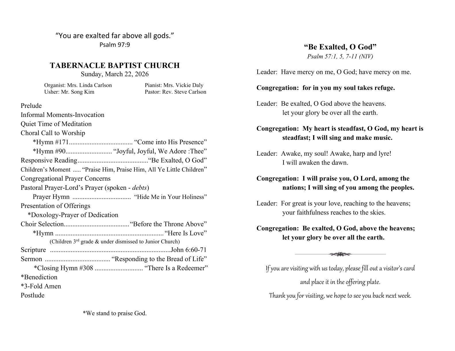 Tabernacle Baptist Church -Order of Service