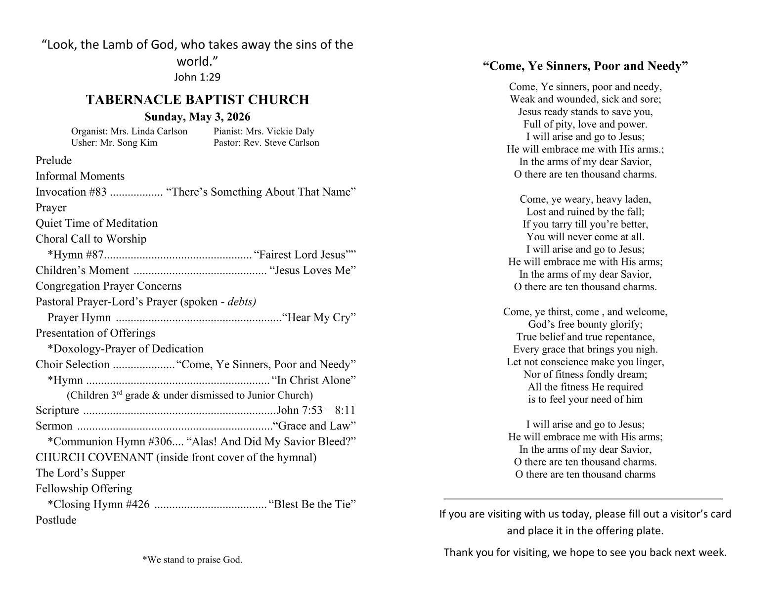 Tabernacle Baptist Church -Order of Service