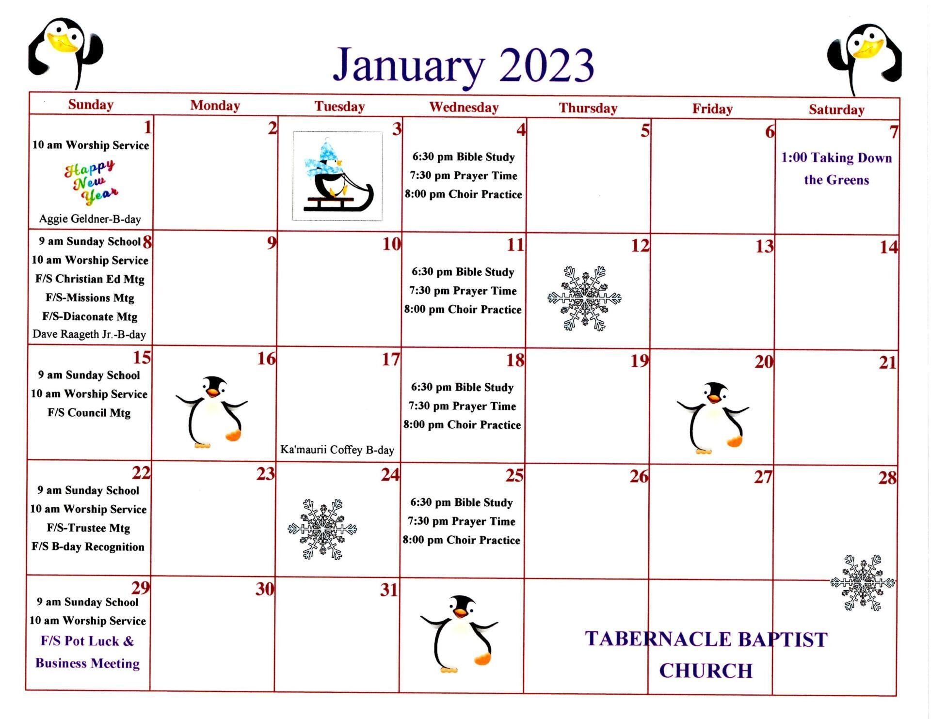 January 2023 Calendar