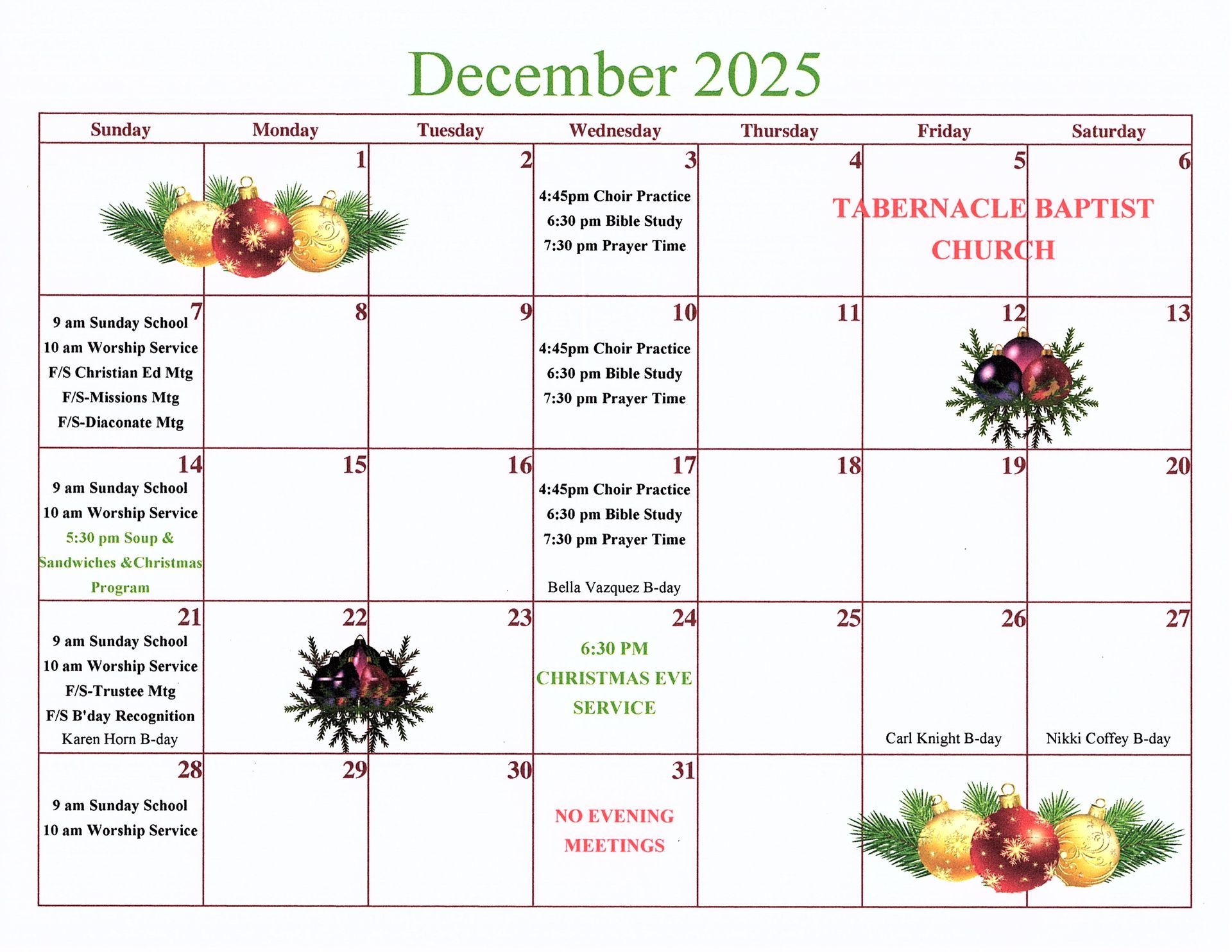 December 2025 Calendar