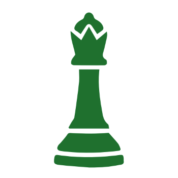 A green chess piece with a crown on top of it.