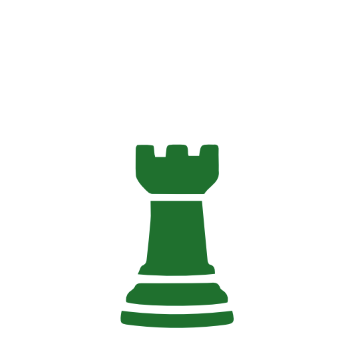 A green chess tower icon on a white background.