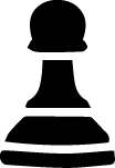 A black and white silhouette of a chess piece on a white background.