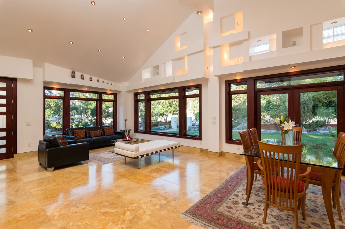 House with glass door and windows