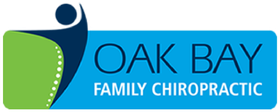The logo for oak bay family chiropractic is blue and green