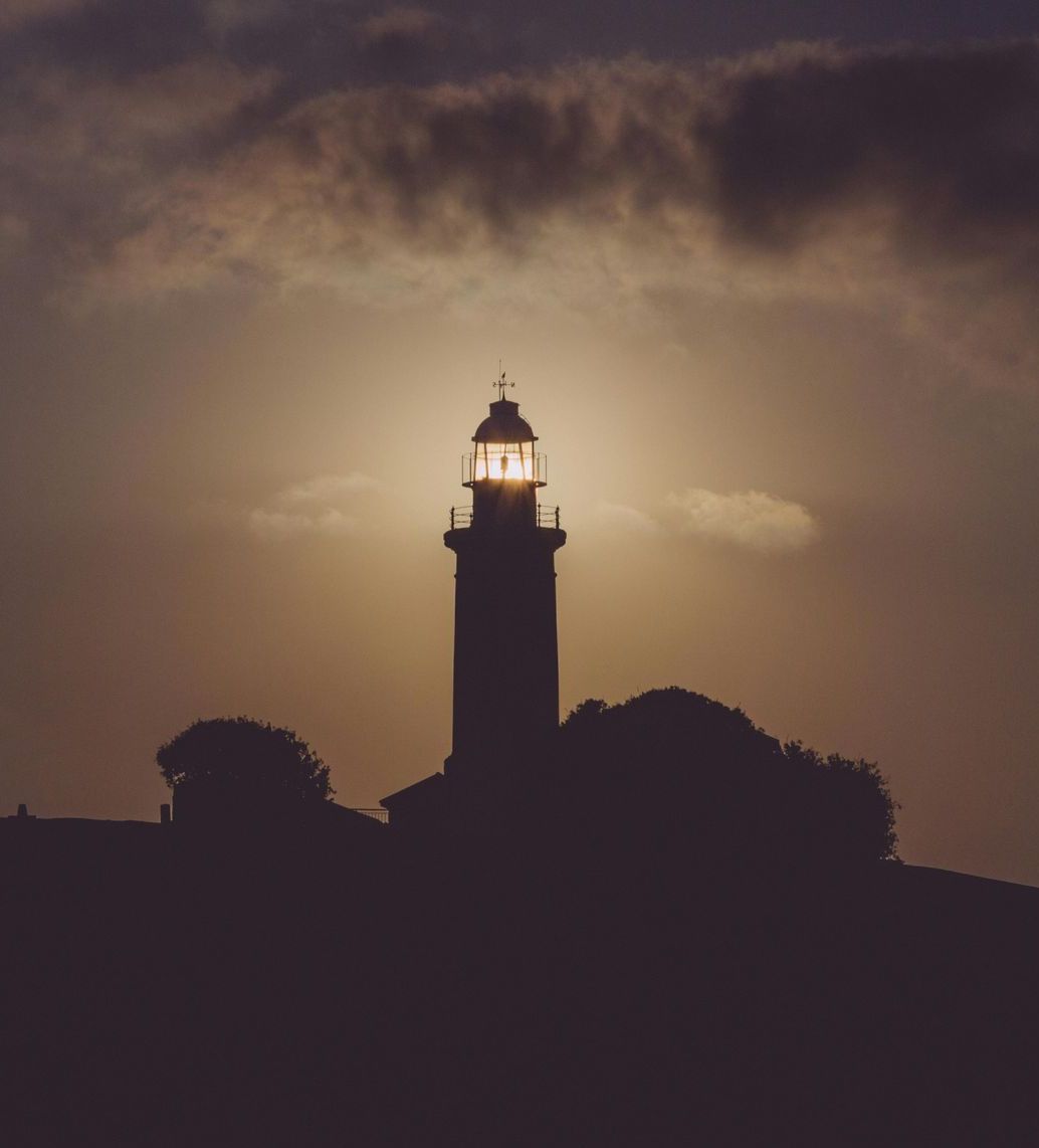 A mountain covered in fog and trees on a cloudy day