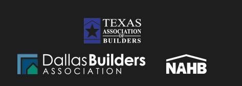 The logos for texas association of builders , dallas builders association , and nahb are on a black background.