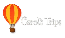 Hot air balloon logo with the text &ldquo;Carol&rsquo;s Trips&rdquo; in white script on a white background