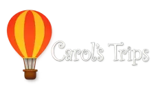 Hot air balloon logo with the text &ldquo;Carol&rsquo;s Trips&rdquo; in white script on a white background