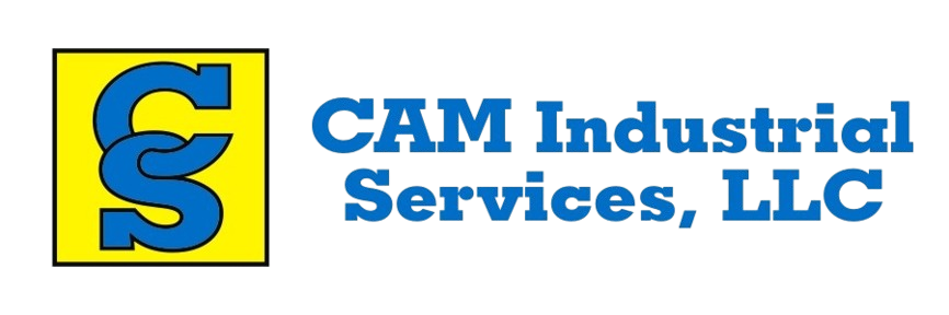 A blue and yellow logo for cam industrial services llc
