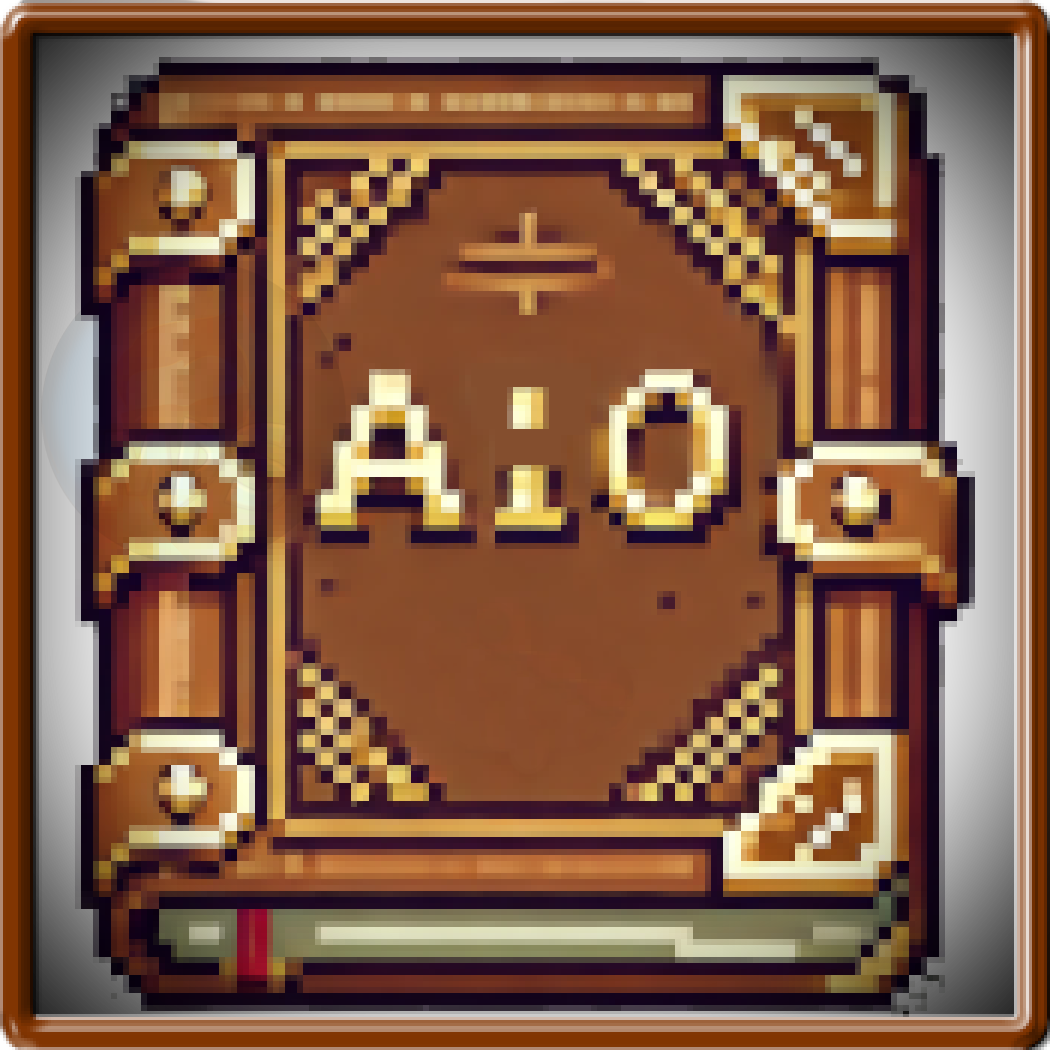 A pixel art icon of a book with the word aio on it. The CRM Handbook