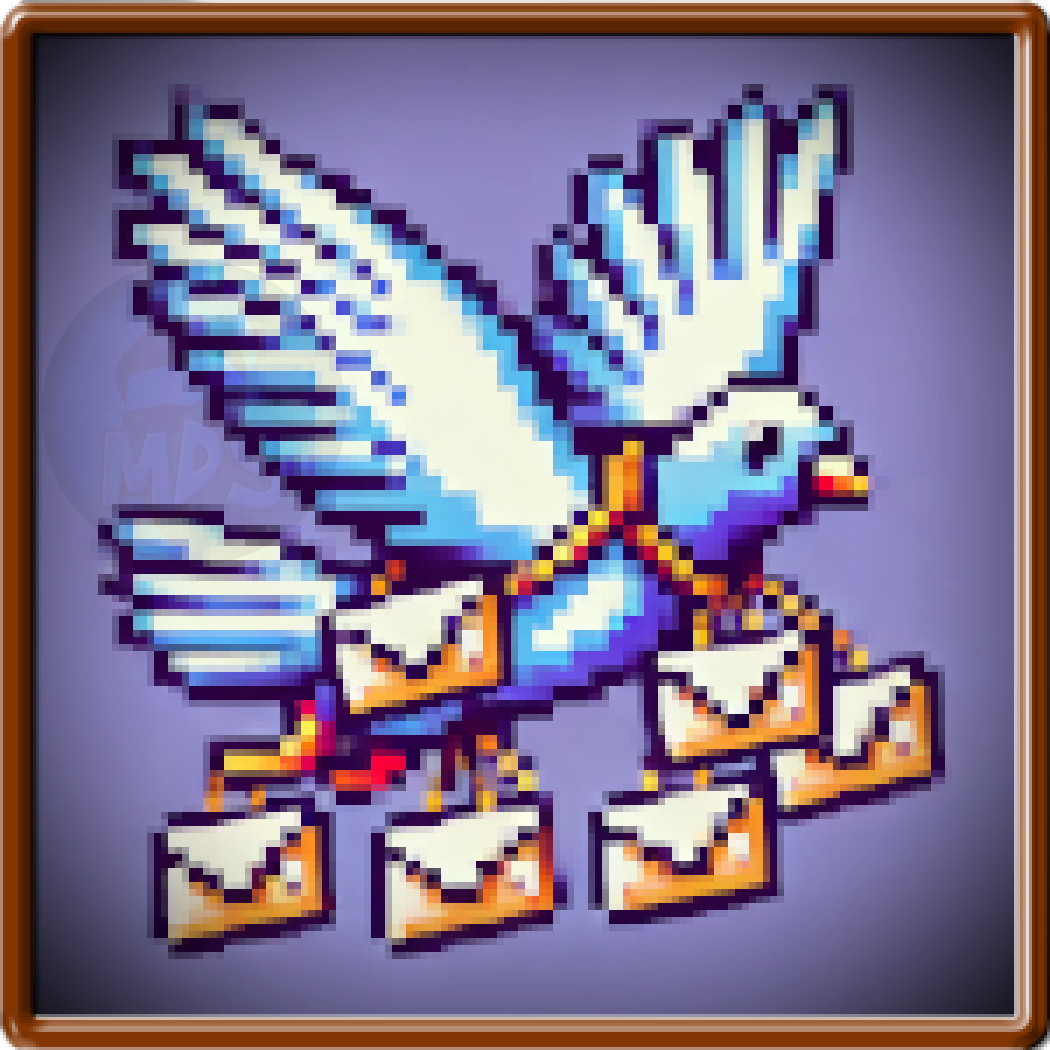 A pixel art illustration of a bird carrying envelopes. Email Marketing