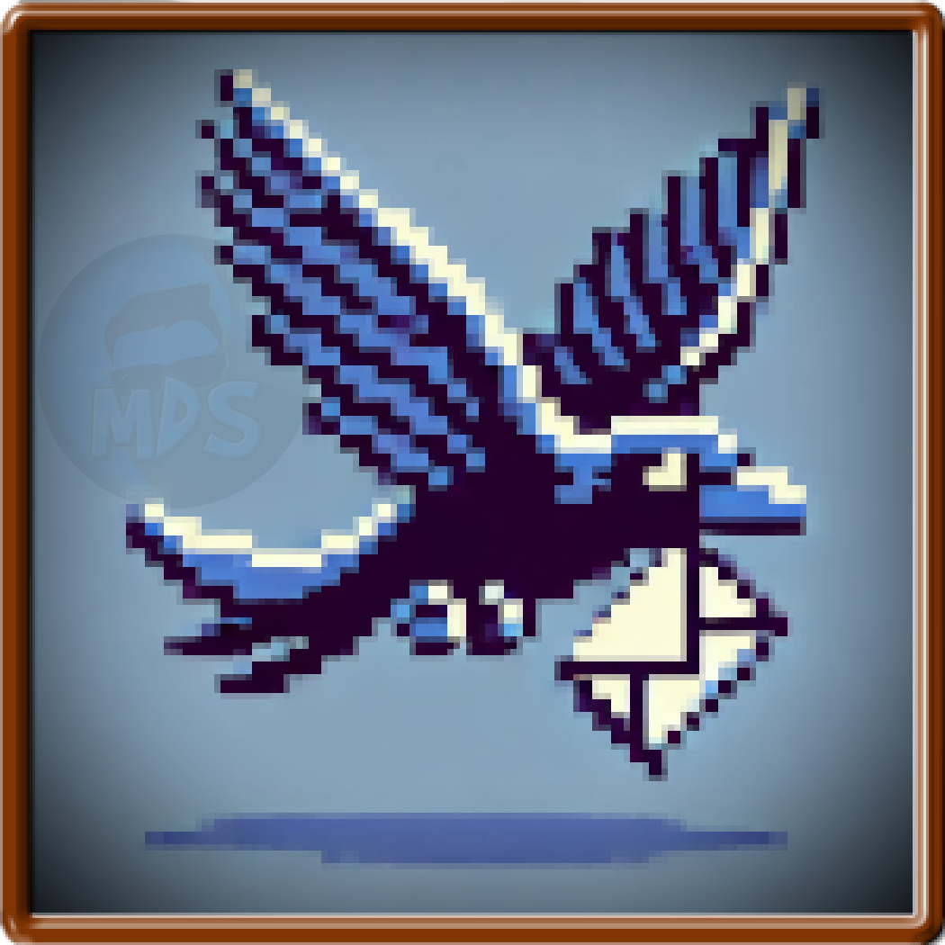 A pixel art of a bird flying with an envelope in its beak. SMS Marketing