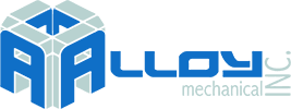 a blue and white logo for alloy mechanical.
