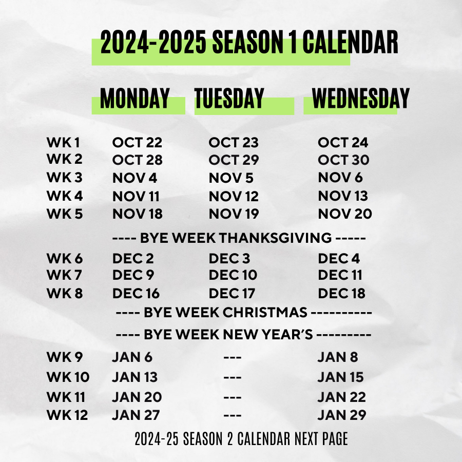 A calendar for the 2024-2025 season 2 is shown