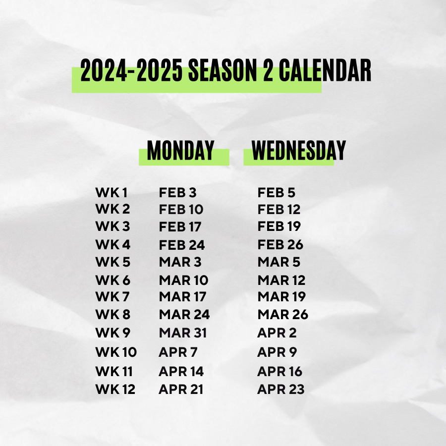 A calendar for the 2024-2025 season 1 calendar