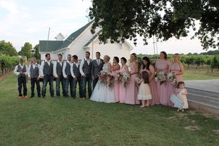 wedding party with bride and groom
