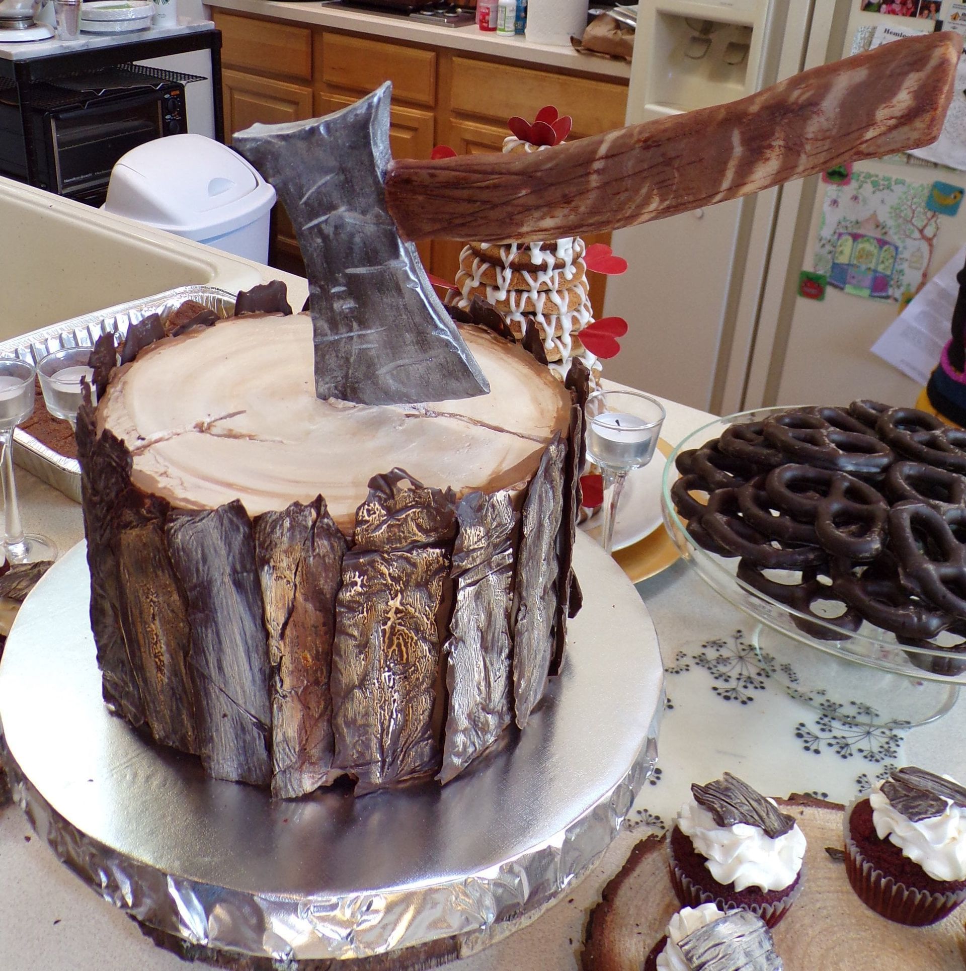 Axe on stump cake — Hawley, PA — Sweet Sensation Cakes