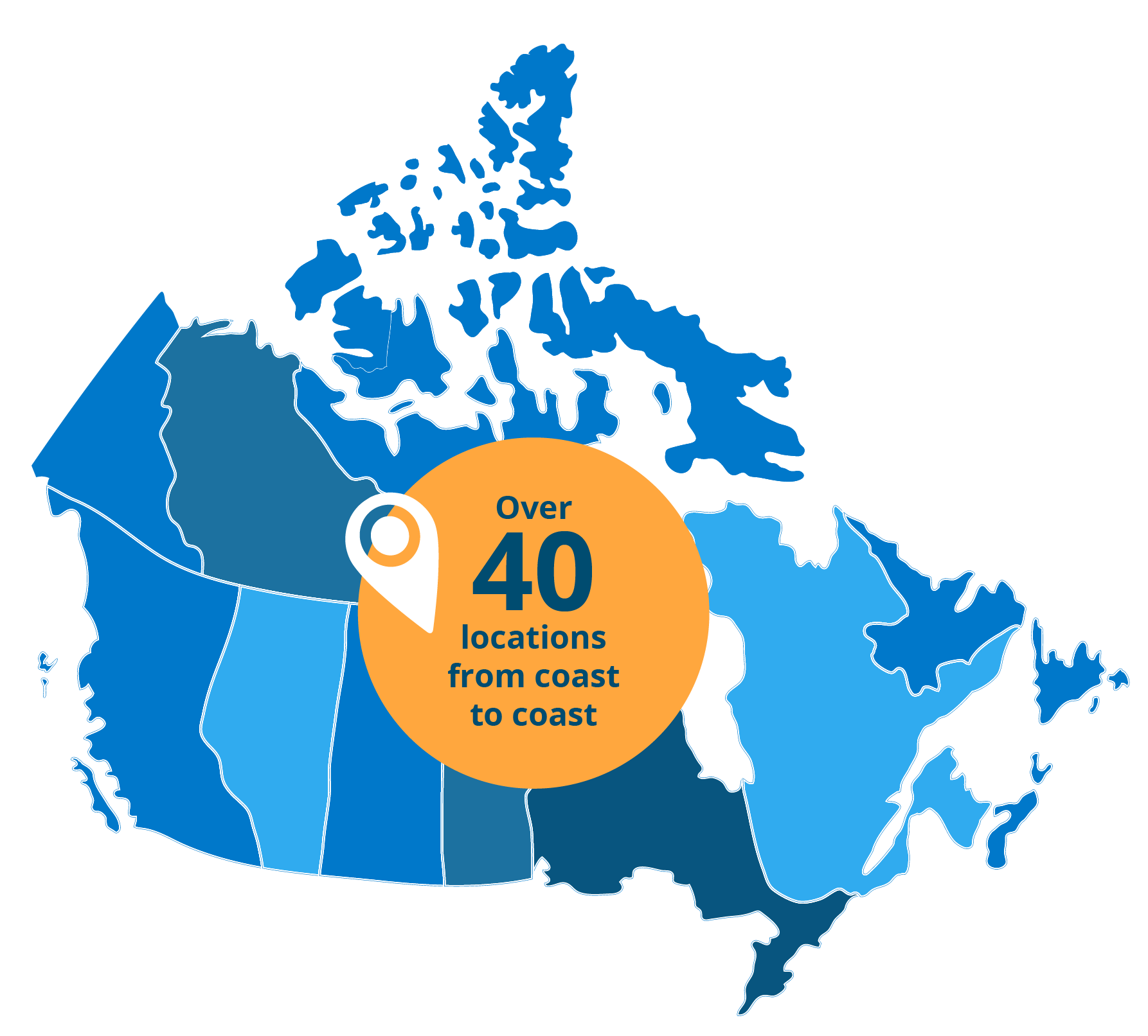 Graphic map of Canada - over 40 locations from coast to coast