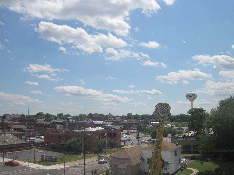 White water tower with the name