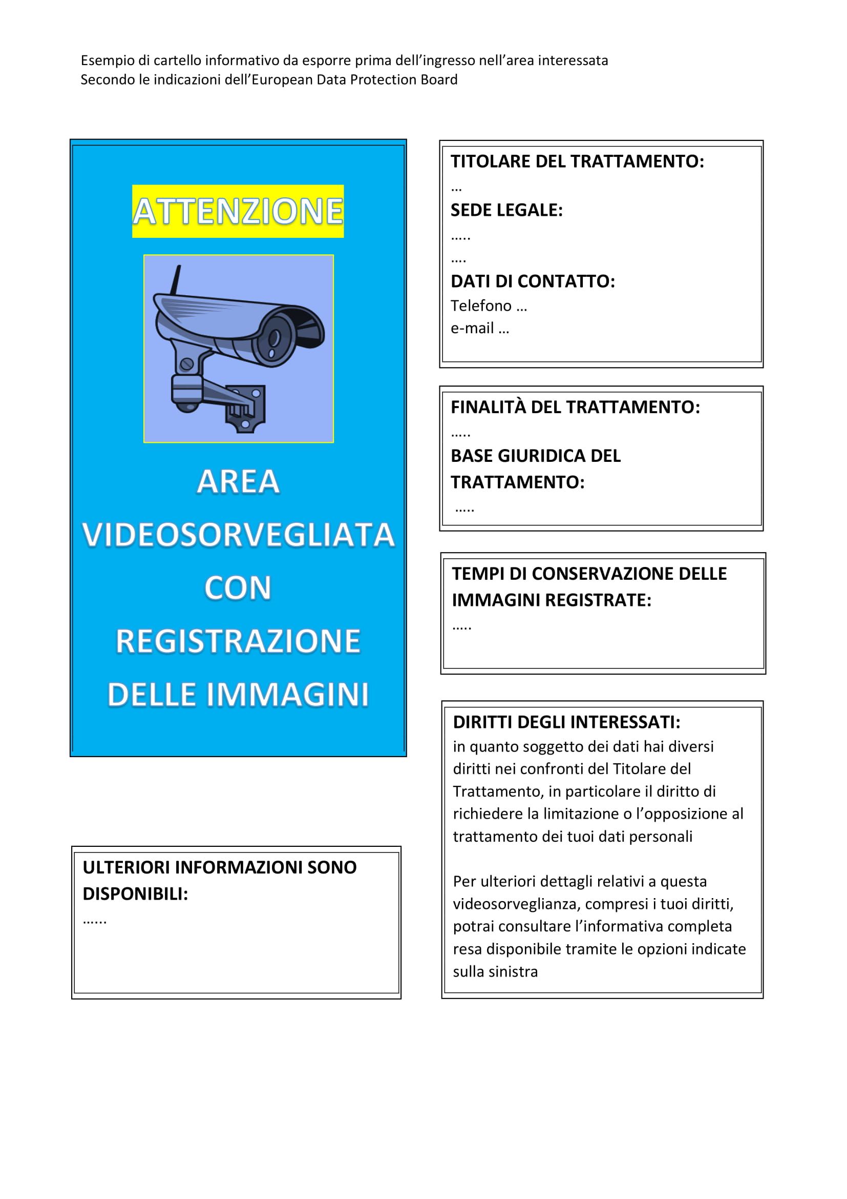 Cartello informativo area videosorvegliata
