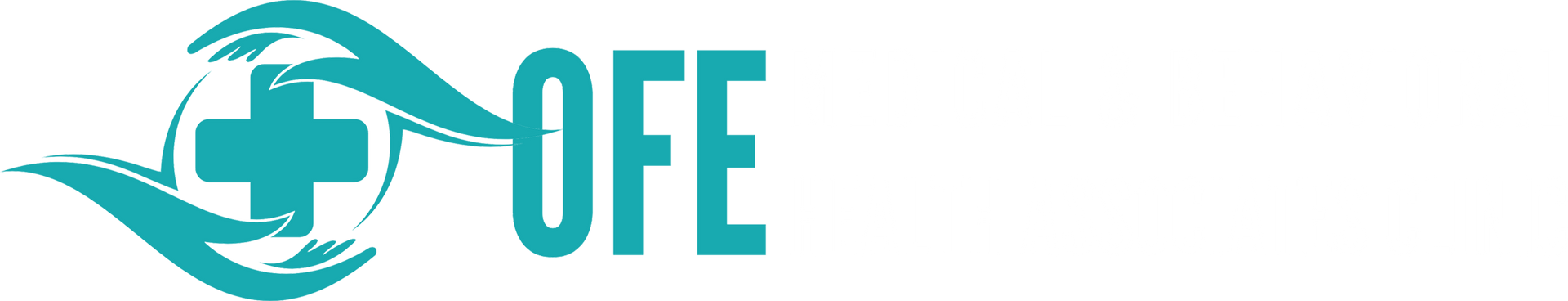 Logo with a teal cross within a stylized eye, with the word 