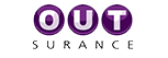 The logo for out surance is purple and white.