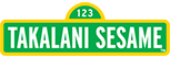 A green and yellow sign that says takalani sesame on it.