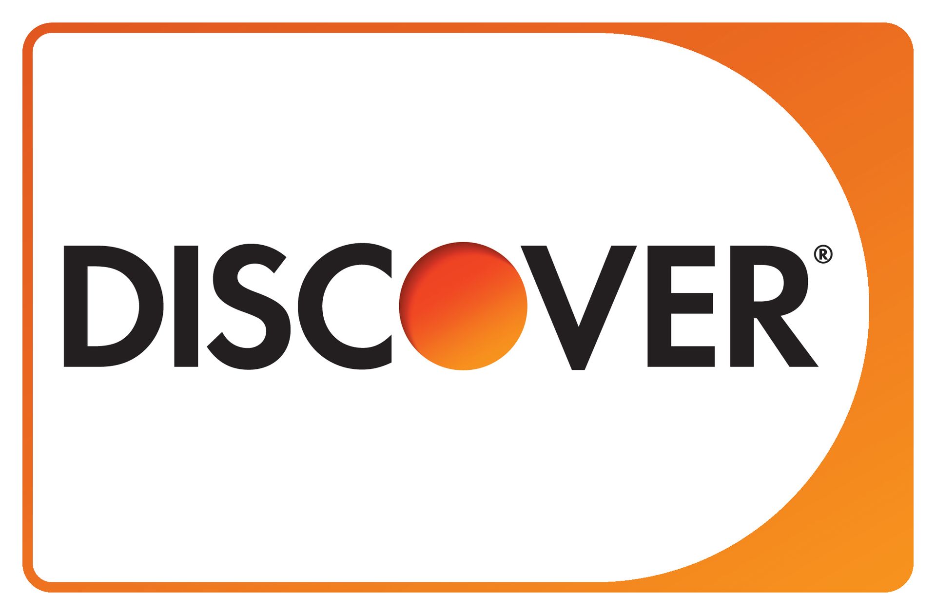 The discover logo is orange and white with a circle in the middle.