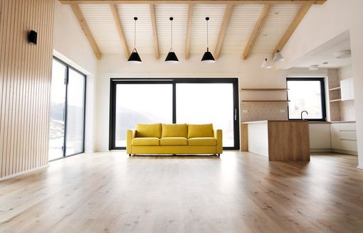 interior of Living room with yellow sofa