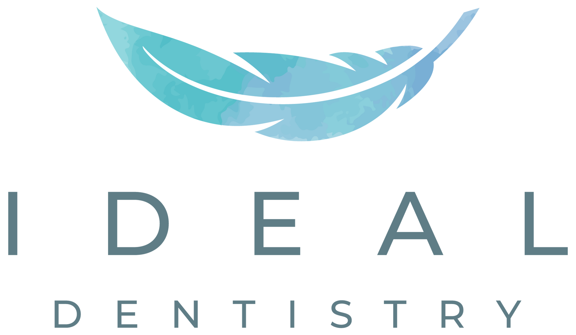 The logo for ideal dentistry has a blue feather on it.